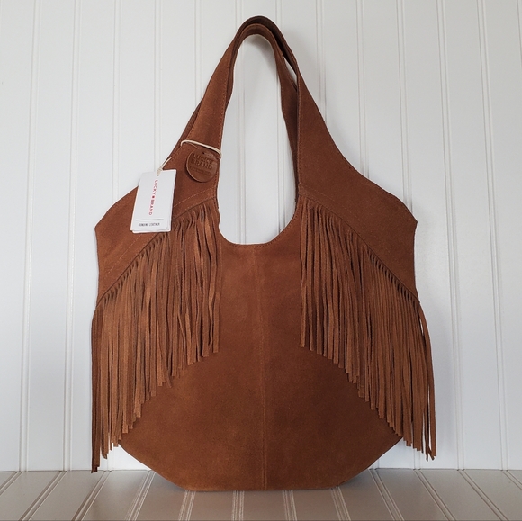 Lucky Brand Handbags - Lucky Brand Nyra Brown Fringe Suede Tote Bag NWT